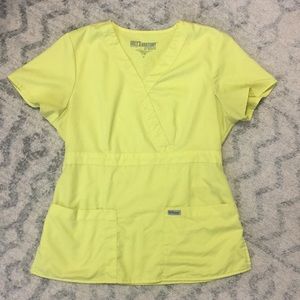 Grey’s Anatomy neon yellow mock-wrap scrub top